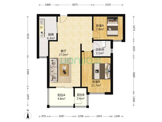 英地天骄华庭一期 2室1厅1卫 81平方