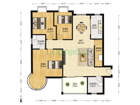 泓德新厦 3室1厅2卫 144平方