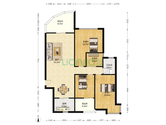 中锴金城花园 4室1厅1卫 113平方