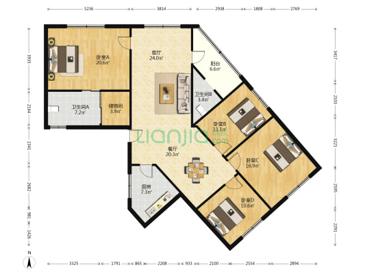商务局宿舍（琼山） 4室2厅2卫 136平方