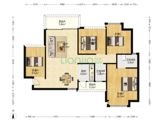港城花园 4室1厅2卫 103平方