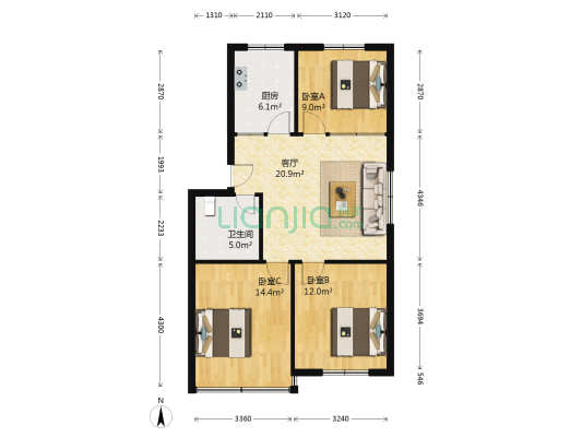 汽配城小区 3室1厅1卫 84平方