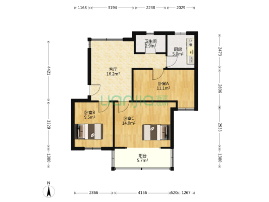 西塘南巷8号 3室1厅1卫 78平方