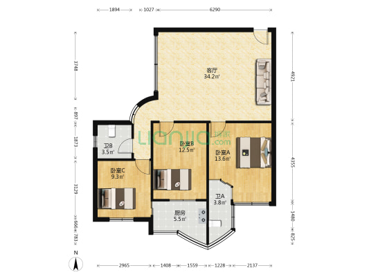 新苑西小区 3室1厅2卫 94平方