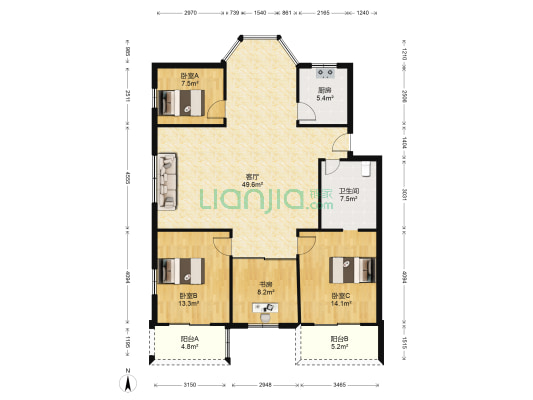 城南花园 4室1厅1卫 128平方