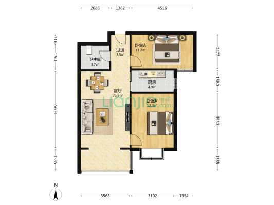 黄河丽景苑二期 2室1厅1卫 88平方