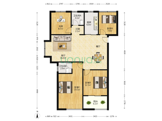 瑞景华府 4室1厅2卫 150平方
