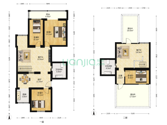 苏庄一里小区 4室3厅2卫 148平方