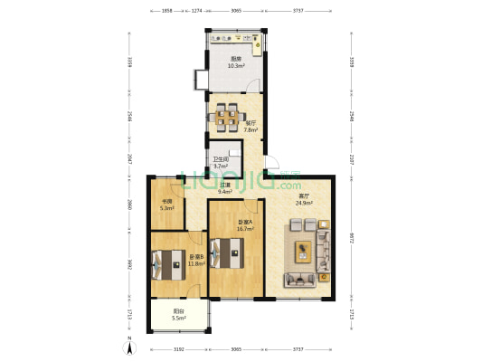 古楼商城生活小区 3室2厅1卫 116平方