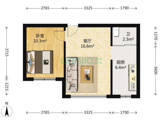 金色8里城南区 1室1厅1卫 53平方