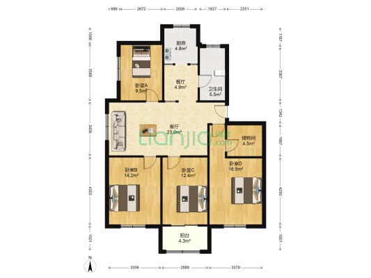 阳光康居园 4室2厅1卫 122平方
