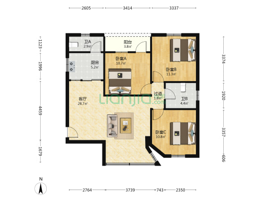 金谷巷9号 3室1厅2卫 90平方