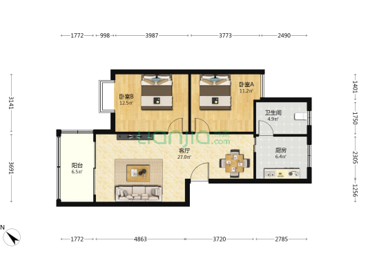 新型社区温馨家园（育才路） 2室1厅1卫 84平方