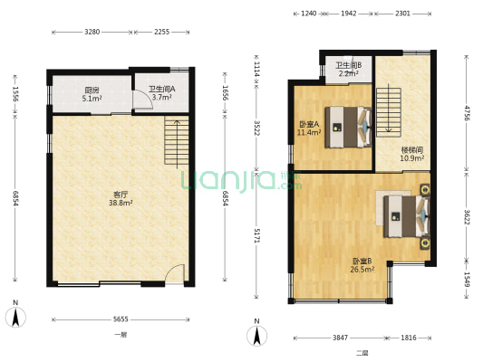 美阁花园 2室1厅2卫 250平方