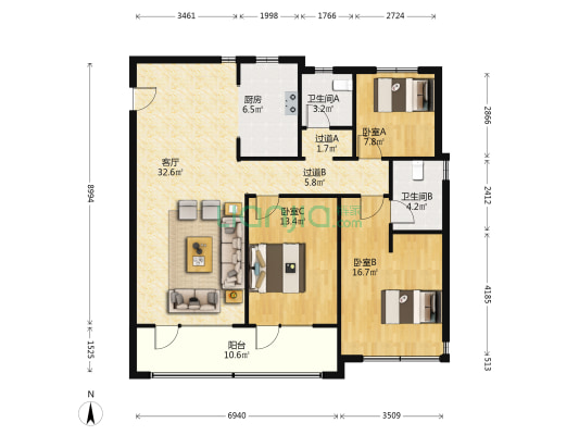 海信灵山湾天玺 3室1厅2卫 132平方