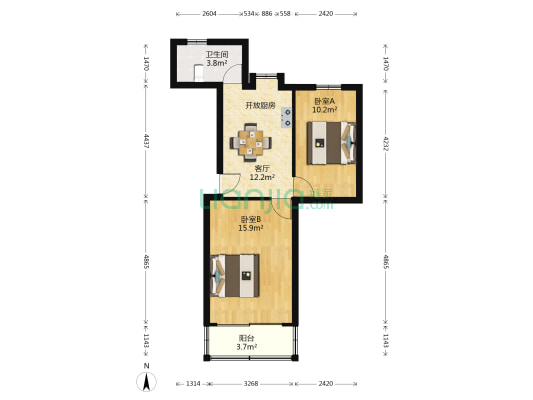 姚港路9号 2室1厅1卫 57平方