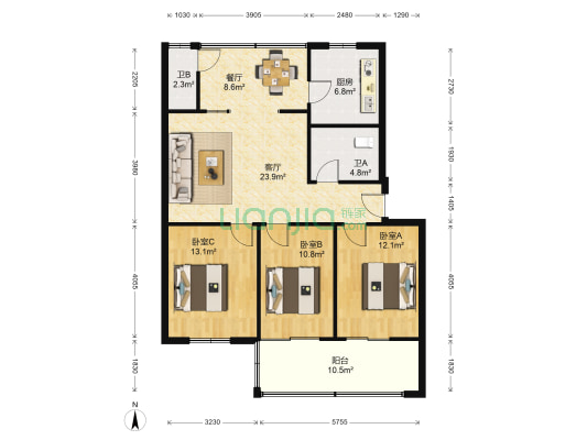 劳动就业管理局家属院 3室2厅2卫 108平方