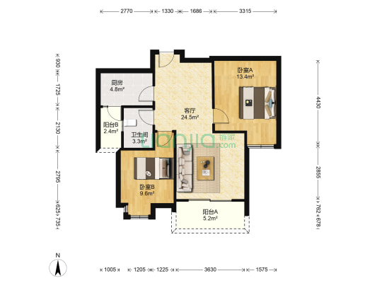 东桂一号院 2室1厅1卫 84平方