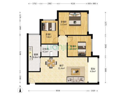 奥园越时代B区 3室1厅1卫 85平方