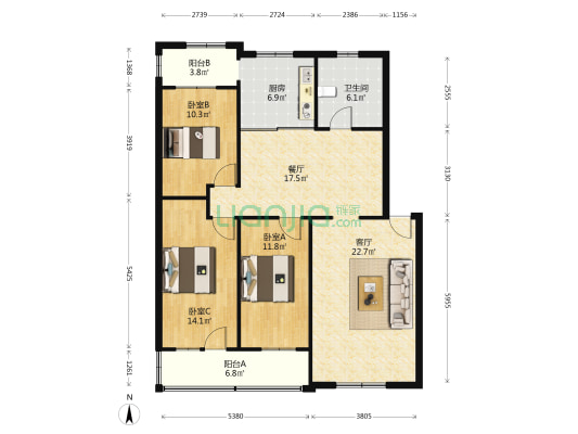 高速公路家属院 3室2厅1卫 121平方