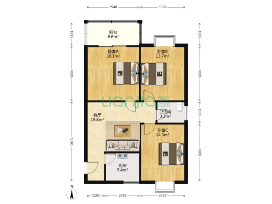 二环支路2号 3室1厅1卫 97平方