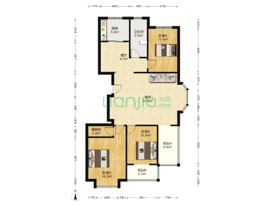 华阳路德信公园旁 名流尊邸东边户 采光视野全天无遮挡-户型图