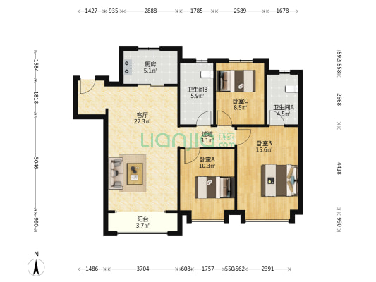 龙洲道188号 3室1厅2卫 122平方