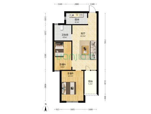 铂金国际广场 2室1厅1卫 79平方