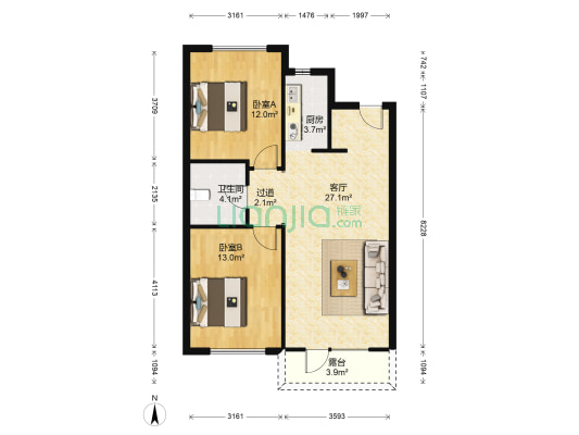 汇锦香槟湾 2室1厅1卫 88平方