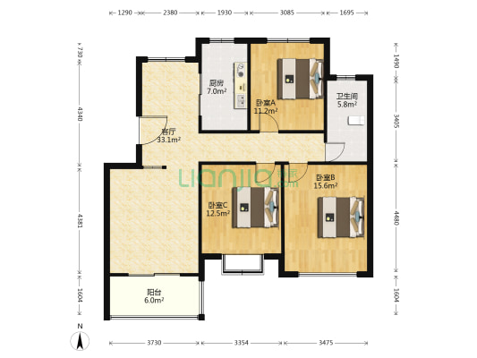盈凤嘉苑 3室1厅1卫 107平方