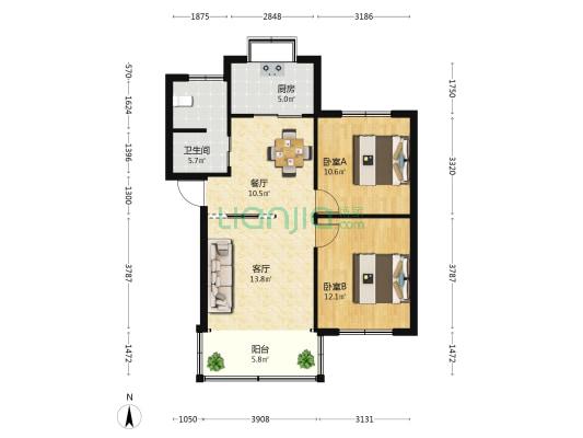 凉亭轧钢厂宿舍 2室2厅1卫 74平方