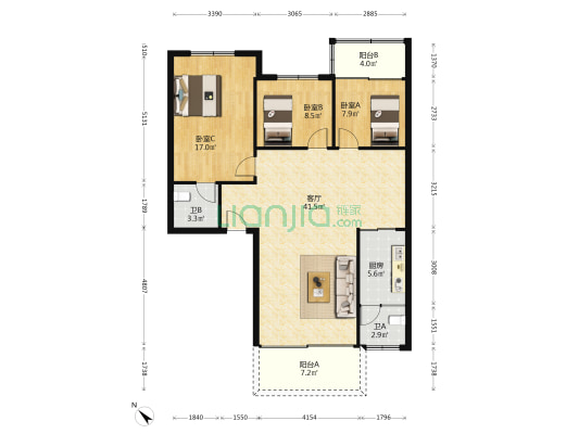 增城大道 3室1厅2卫 109平方
