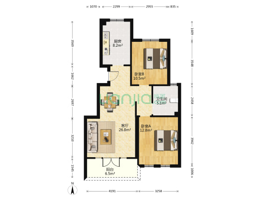 青建香根四季 2室1厅1卫 86平方