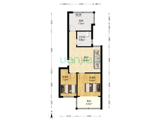  2室1厅1卫 63平方