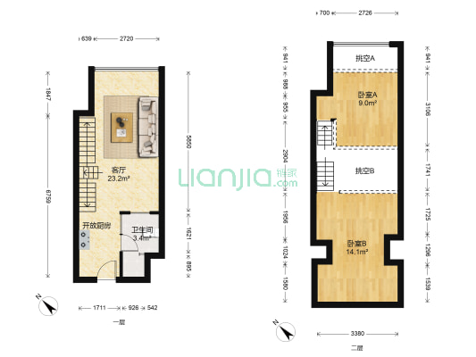 龙湖上城天街广场 2室1厅1卫 47平方