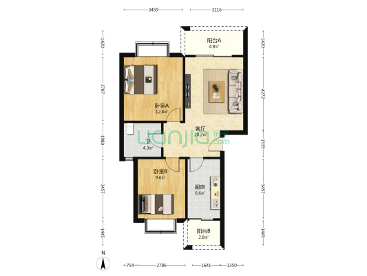 荆竹小区3号院 2室1厅1卫 74平方