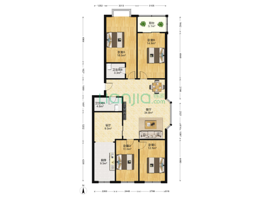 金元小区 4室2厅2卫 154平方
