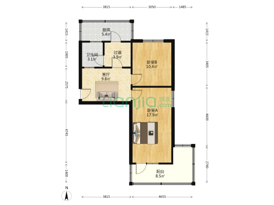 建设北路183号院 2室1厅1卫 64平方