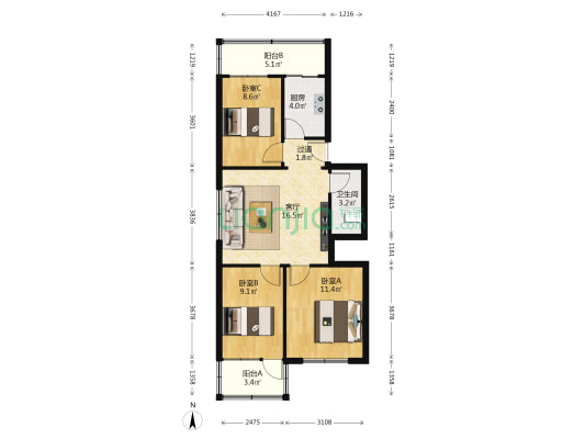 大雁滩团省委家属院 3室1厅1卫 85平方
