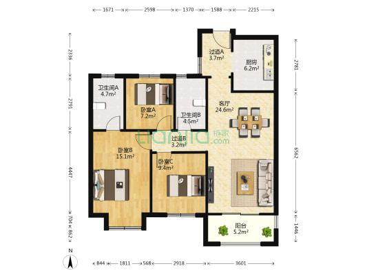 万科高尔夫熙岸 3室1厅2卫 110平方