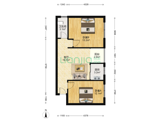 70年代尚景小区 2室1厅1卫 77平方