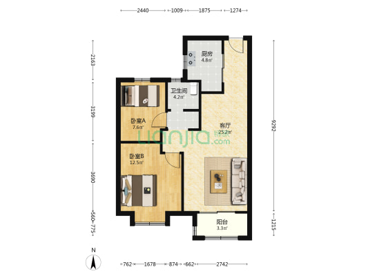 云水三山城望山园 2室1厅1卫 80平方