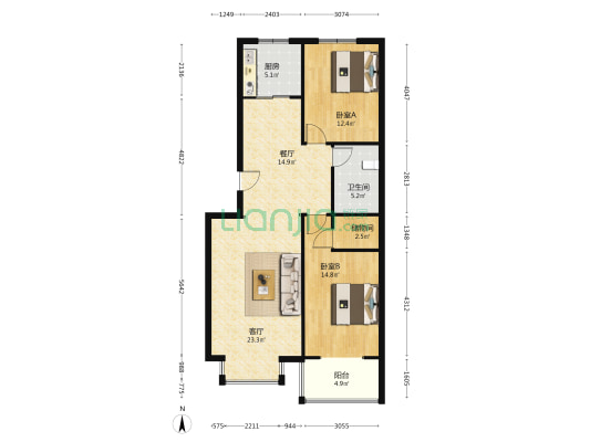 出售华泰豪庭小区，集中供暖，环境优美二居室。-户型图