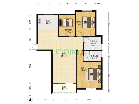 坂湖景园 1室1厅2卫 130平方