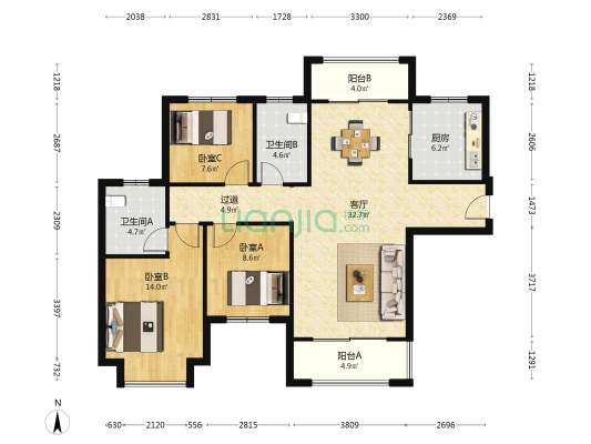 东台恒大翡翠龙庭 3室1厅2卫 124平方