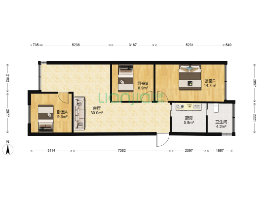 遵义街8号 3室1厅1卫 88平方