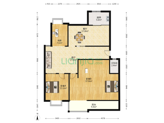 聚仙苑 3室2厅1卫 146平方