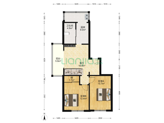 民族家园 2室1厅1卫 83平方