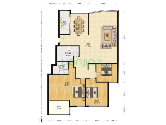 西湖定安名都 3室1厅2卫 197平方