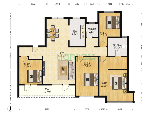 龙湖春江郦城西区 4室1厅2卫 161平方